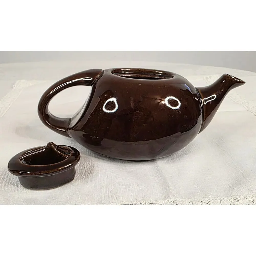 Small Vintage Pottery Teapot w/Lid Brown Glossy Glaze Rustic Primitive Farmhouse